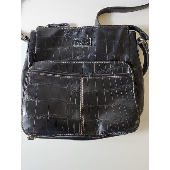 RELIC BY FOSSIL Black Crog Embossed Animal Print Faux Leather Crossbody Bag - Picture 3 of 8